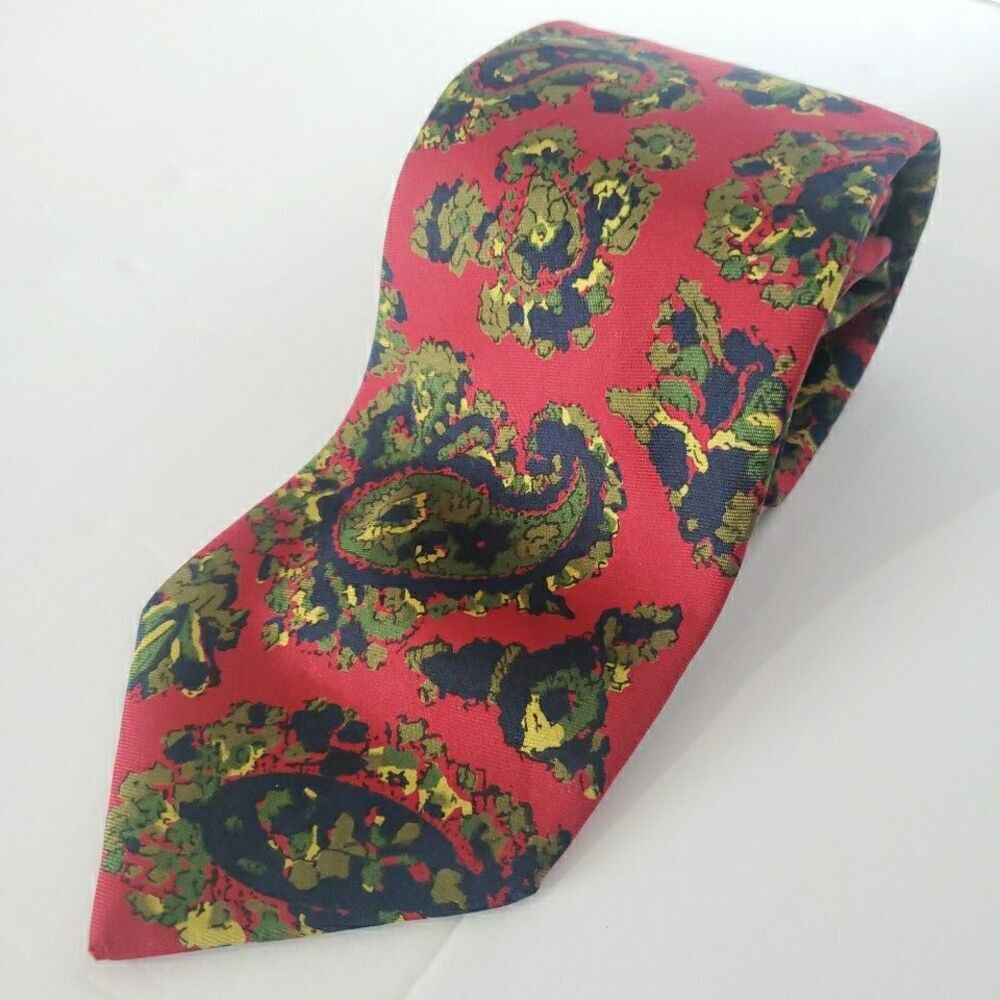 Men’s Neck Tie Lands End 100% Silk Red Paisley